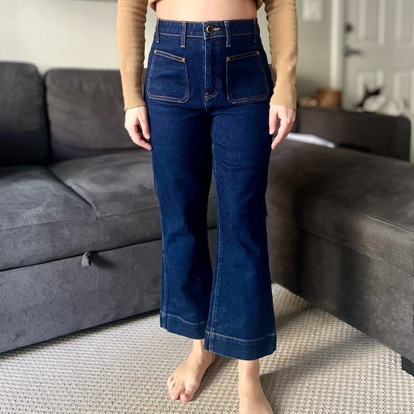 KHAITE Denim - Khaite Raquel Patch Pocket Crop Flare Jeans - Dark Blue Wash - Size 31